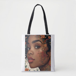 Afrocentric Floral Portrait Tote | Serenity Noire Tote Bag