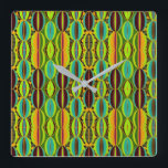 Afrocentric Geometric Cowrie Shells Vierkante Klok<br><div class="desc">Bring cultural artistry and modern geometry together with this Afrocentric Geometric Cowrie Shells Square Wall Clock. Designed in an earthy blend of green, orange, blue, burgundy and black, the motif highlights the symbolic beauty of cowrie shells while introducing a structured, contemporary pattern. The result is a striking wall accent that...</div>