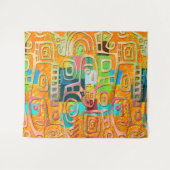 Afrocentric Geometric in Bold Orange & Chrome – Wandkleed (Voorkant (horizontaal))