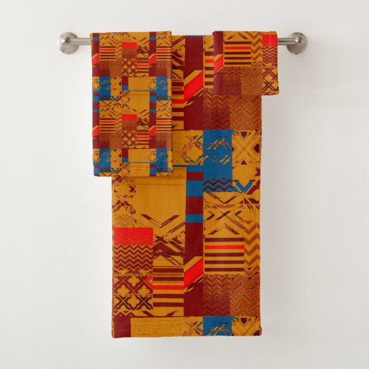 Afrocentric Geometric Print Bath Towel Set Bad Handdoek (Insitu)