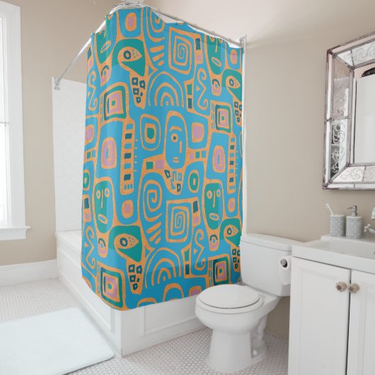 Afrocentric Geometric Shower Curtains Douchegordijn (In situ)