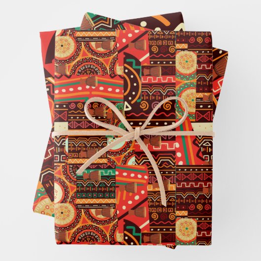 Afrocentric Kente Tribal Pattern Wrapping Paper S (In situ)