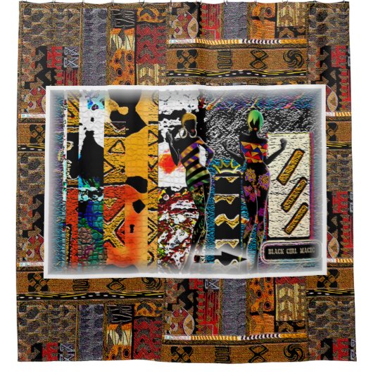 Afrocentric Motif Pattern Print Douchegordijn (Voorkant)