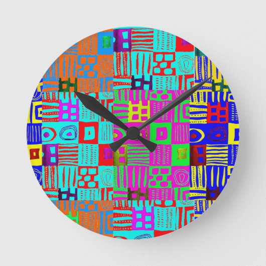 Afrocentrisch geometrisch motief Meerkleurig Ronde Klok (Voorkant)