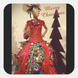 Afrocentrisch persformulier Mannequin-kerstboom Vierkante Sticker