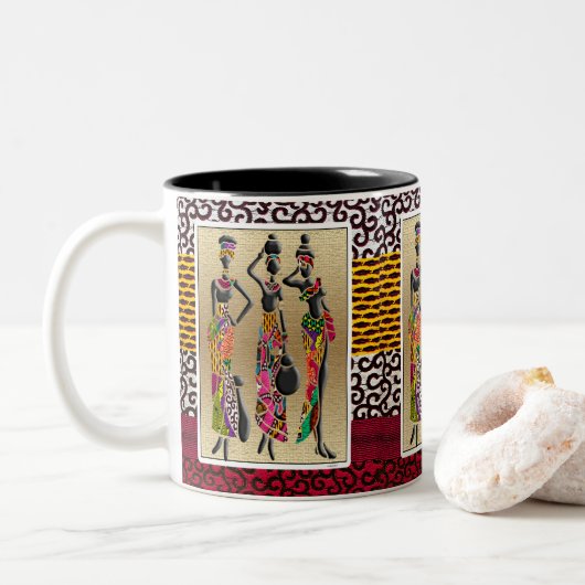 Afrocentrisch Tribal Viering Tweekleurige Koffiemok (Met donut)