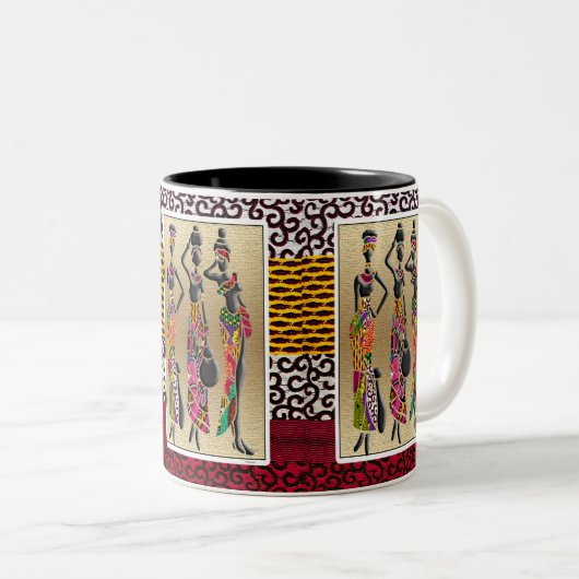 Afrocentrisch Tribal Viering Tweekleurige Koffiemok (Voorkant rechts)