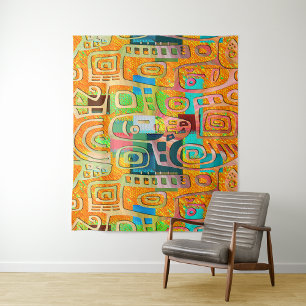 Afrocentrische geometrische in vette oranje en chr wandkleed