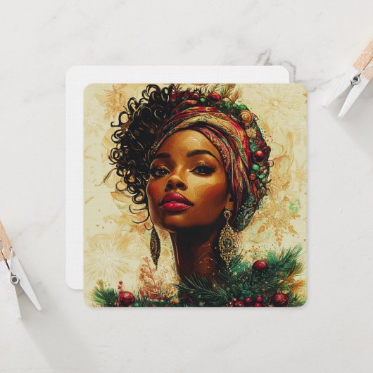 Afrocentrische Kerstkoningin Kaart (Voorkant / Achterkant in situ)
