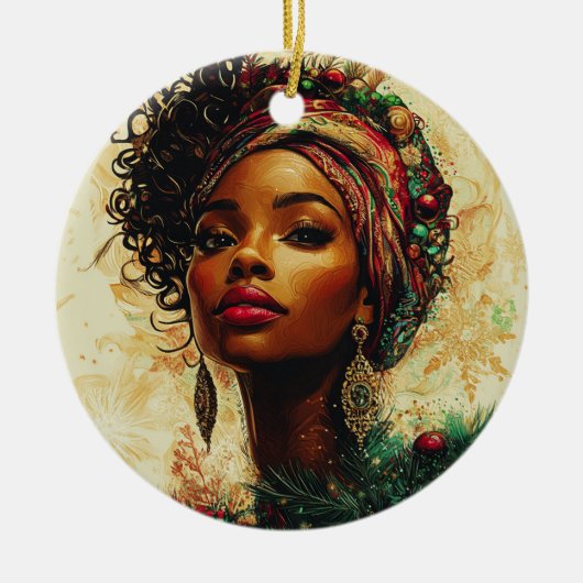 Afrocentrische kerstkoningin keramisch ornament (Voorkant)
