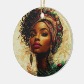 Afrocentrische kerstkoningin keramisch ornament (Links)