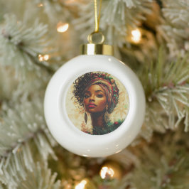 Afrocentrische Kerstkoningin Keramische Bal Ornament