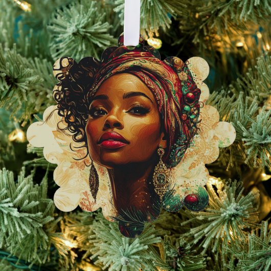 Afrocentrische Kerstkoningin Ornament Kaart (Insitu (Drie))