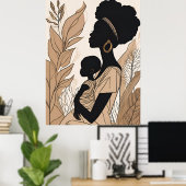 Afrocentrische lijnkunst met aardetinten poster (Thuiskantoor)