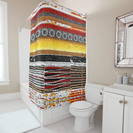 Afrocentrische rustieke patina douchegordijn (In situ)