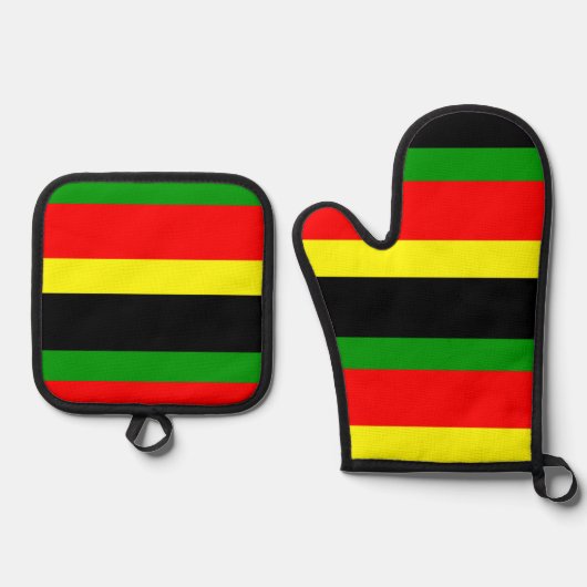 Afrocentrische strips ovenwant & pannenlap set (Voorkant)