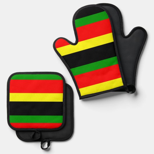 Afrocentrische strips ovenwant & pannenlap set (Voorkant / Achterkant)