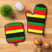 Afrocentrische strips ovenwant & pannenlap set (Top down)