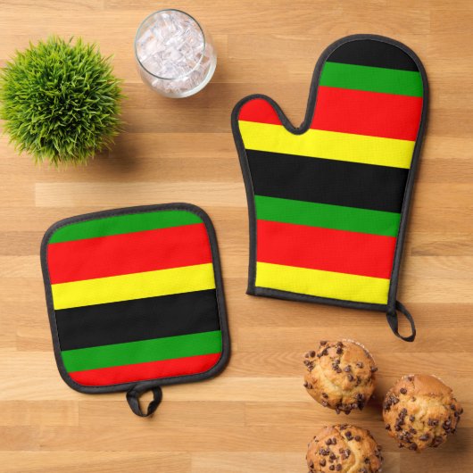 Afrocentrische strips ovenwant & pannenlap set (Top down)