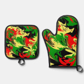 Afrocentrische wervelingen ovenwant & pannenlap set (Voorkant)