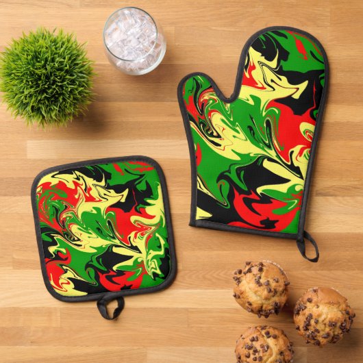 Afrocentrische wervelingen ovenwant & pannenlap set (Top down)