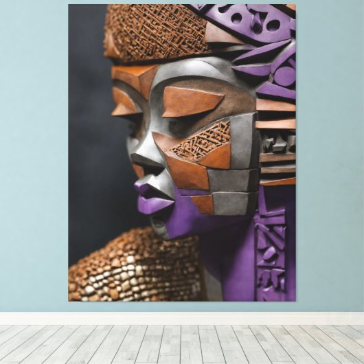 Afrofuturistisch masker canvas afdruk (Insitu (Houten vloer))