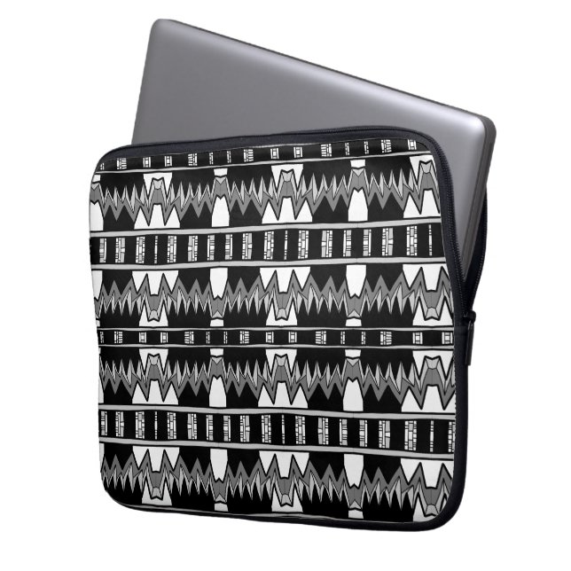 Afrofuturistisch patroon grijs laptop sleeve (Voorkant Links)
