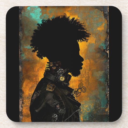 Afrofuturistisch Steampunk Man in zwart Bier Onderzetter (Voorkant)