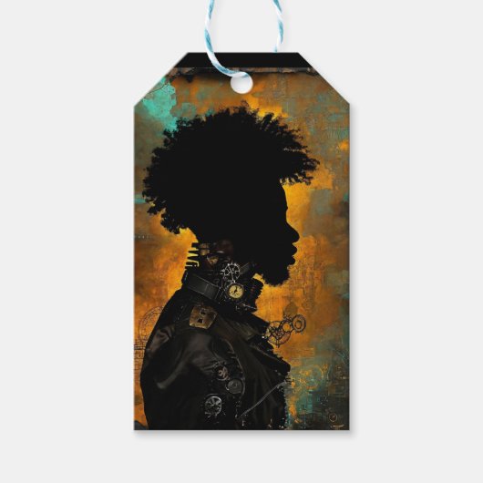 Afrofuturistisch Steampunk Man in zwart Cadeaulabel (Voorkant)