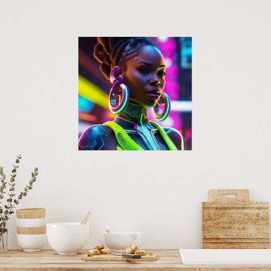 Afrofuturistische Afrikaanse vrouw Modern Art Post Poster (Keuken)