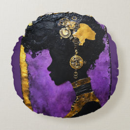 Afrofuturistische Steampunk vrouw in het Paarse Rond Kussen
