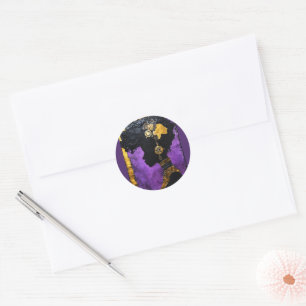 Afrofuturistische Steampunk vrouw in het Paarse Ronde Sticker