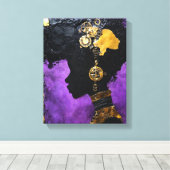 Afrofuturistische Steampunk Vrouw Paarse Gears Canvas Afdruk (Insitu (Houten vloer))