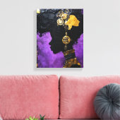 Afrofuturistische Steampunk Vrouw Paarse Gears Canvas Afdruk (Insitu (Woonkamer))