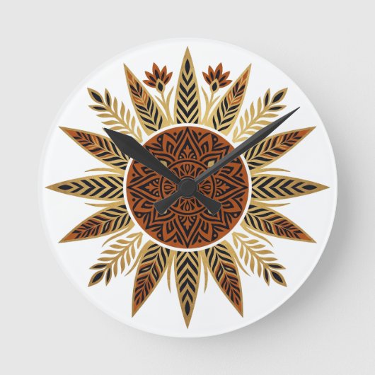 Afrohemiaanse Zonnebundel Mandala Wandklok (Voorkant)