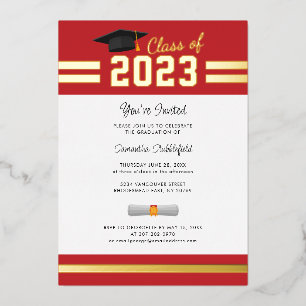 Afronding 2025 Rode Graduatie Feest Folie Uitnodiging