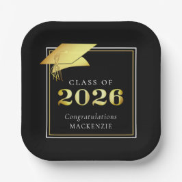 Afronding 2026 Zwart Nep Metaalachtig Goud Papieren Bordje