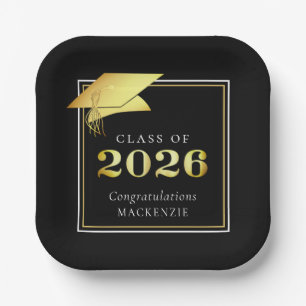 Afronding 2026 Zwart Nep Metaalachtig Goud Papieren Bordje