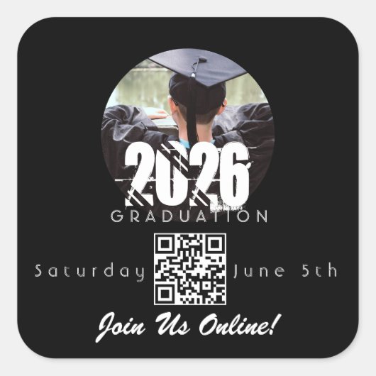 Afrondings online uitnodiging QR-code 2026 Vierkante Sticker (Voorkant)
