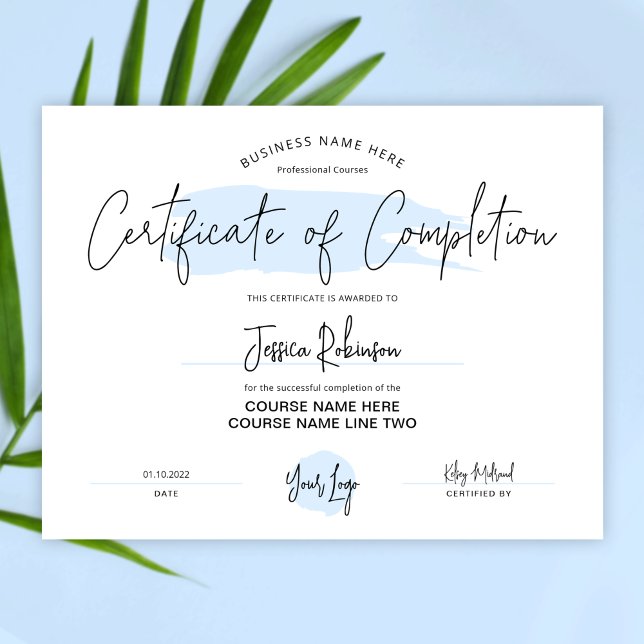 Afrondingsbewijs Uitreiking blauwe Waterverf (Creator heeft geüpload)