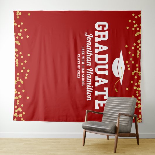 Afrondingsfeestje achtergrond rood goud wandkleed (In Situ (horizontaal))