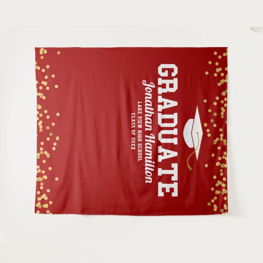 Afrondingsfeestje achtergrond rood goud wandkleed (Voorkant (horizontaal))