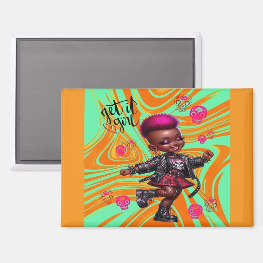Afropunk Get It Girl Oranje Magnet (Voorkant / Achterkant)