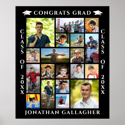 Afscheid 19 Foto Collage Gefeliciteerd Afgestudeer Poster (Voorkant)