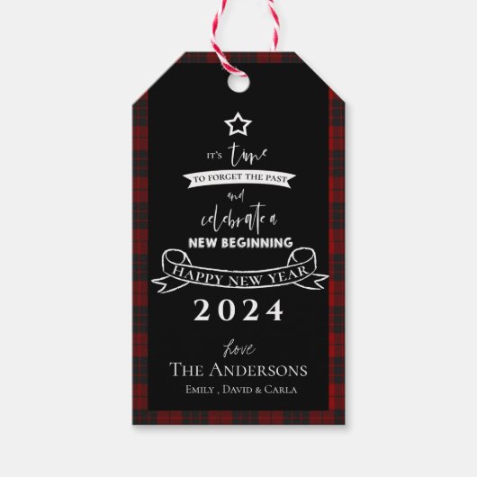 Afscheid 2020 Typografie Rood Plaid Wit Nieuwjaar Cadeaulabel (Voorkant)