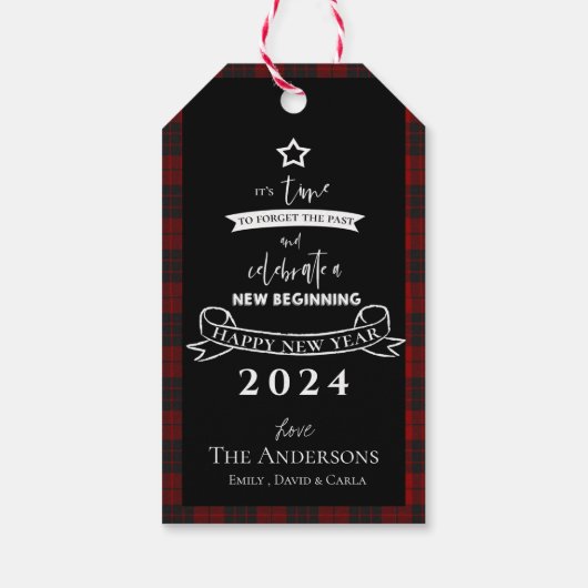 Afscheid 2020 Typografie Rood Plaid Wit Nieuwjaar Cadeaulabel (Achterkant)