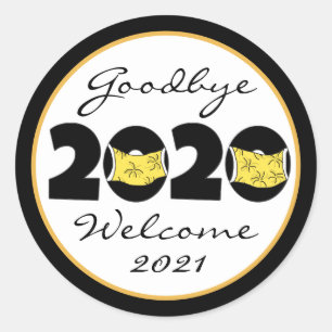 Afscheid 2020, welkom 2021 nieuwjaar ronde sticker