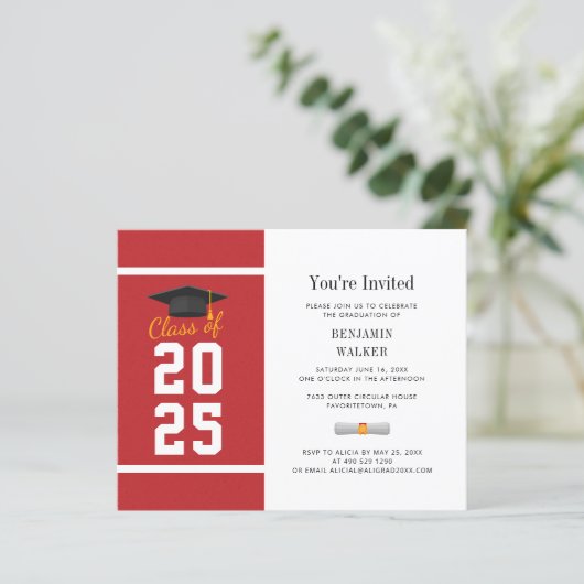 Afscheid 2025 Rood Wit Afscheidsfeest Uitnodiging (Staand voorkant)