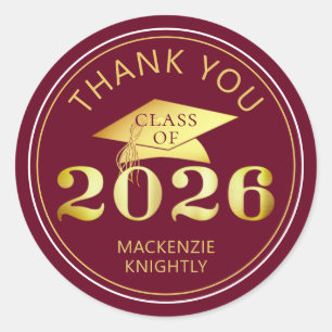 Afscheid 2026 Dank je wel Maroon Nep Goud Folie Ronde Sticker