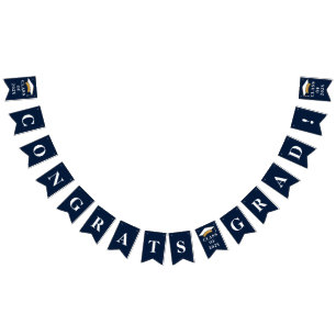 Afscheid 2026 Gefeliciteerd Afgestudeerd Navyblauw Vlaggetjes